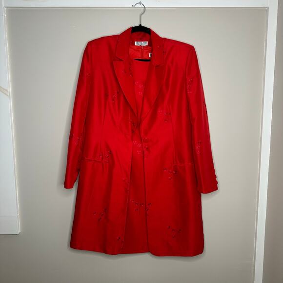 2 Piece Newport News Easy‎ Style Women’s Red 100% silk dress and jacket set - Picture 2 of 10